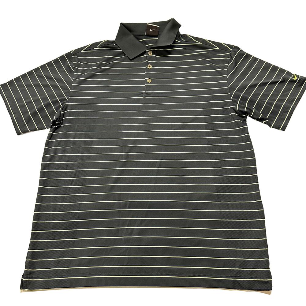 Nike Golf Polo Shirt Mens Size L Green Striped Short Sleeves Athleisure Dri Fit